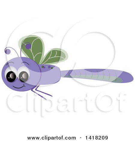 Clipart of a Happy Purple and Green Dragonfly - Royalty Free Vector Illustration by Pams Clipart