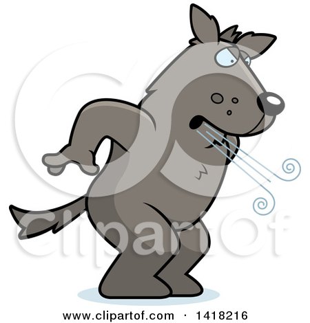 Cartoon Clipart of a Big Bad Wolf Huffing and Puffing - Royalty Free Vector Illustration by Cory Thoman