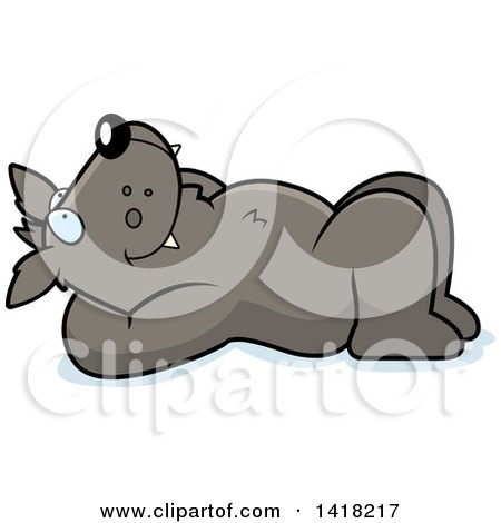 Cartoon Clipart of a Relaxed Wolf Resting on His Back and Stargazing - Royalty Free Vector Illustration by Cory Thoman