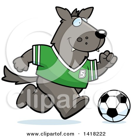 Cartoon Clipart of a Sporty Wolf Playing Soccer - Royalty Free Vector Illustration by Cory Thoman