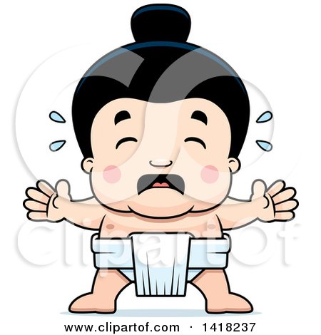 Cartoon Clipart of a Little Sumo Wrestler Crying - Royalty Free Vector Illustration by Cory Thoman