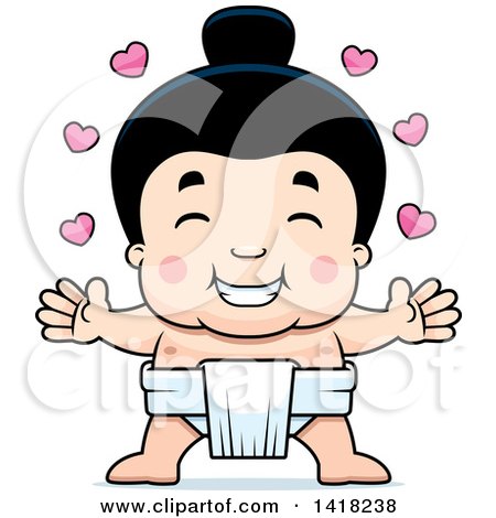 Cartoon Clipart of a Little Sumo Wrestler with Open Arms - Royalty Free Vector Illustration by Cory Thoman