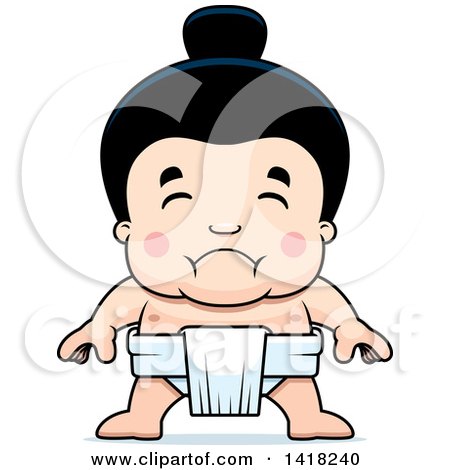 Cartoon Clipart of a Sad Little Sumo Wrestler - Royalty Free Vector Illustration by Cory Thoman