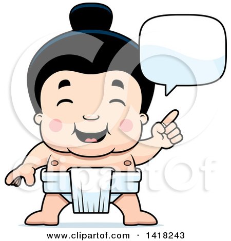 Cartoon Clipart of a Little Sumo Wrestler Talking - Royalty Free Vector Illustration by Cory Thoman