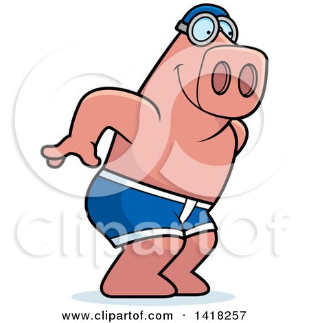 Cartoon Clipart of a Swimmer Pig Diving - Royalty Free Vector Illustration by Cory Thoman