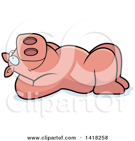 Cartoon Clipart of a Relaxed Pig Resting on His Back and Stargazing - Royalty Free Vector Illustration by Cory Thoman