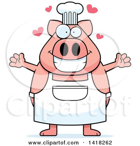 Cartoon Clipart of a Chef Pig Wanting a Hug - Royalty Free Vector Illustration by Cory Thoman