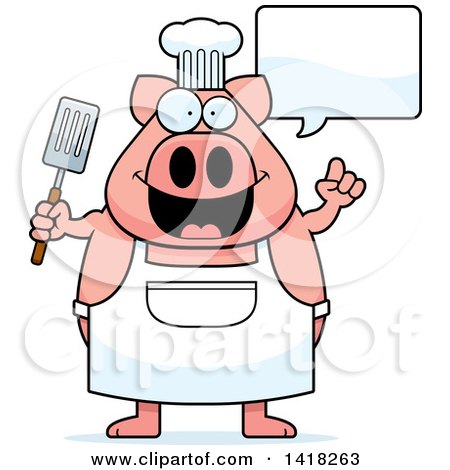 Cartoon Clipart of a Chef Pig Talking and Holding a Spatula - Royalty Free Vector Illustration by Cory Thoman