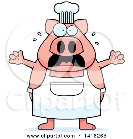 Cartoon Clipart of a Scared Chef Pig Screaming - Royalty Free Vector Illustration by Cory Thoman