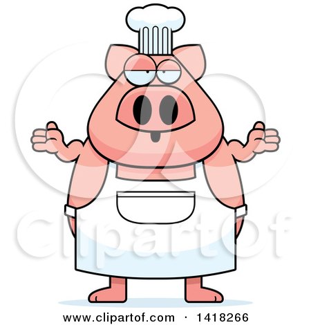 Cartoon Clipart of a Careless Chef Pig Shrugging - Royalty Free Vector Illustration by Cory Thoman