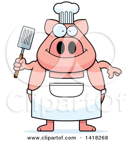 Cartoon Clipart of a Chef Pig Holding a Spatula - Royalty Free Vector Illustration by Cory Thoman