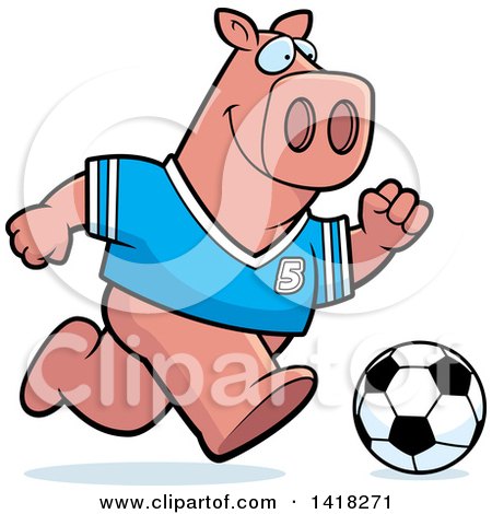 Cartoon Clipart of a Sporty Pig Playing Soccer - Royalty Free Vector Illustration by Cory Thoman