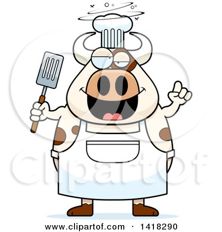 Cartoon Clipart of a Drunk Chef Cow Holding a Spatula - Royalty Free Vector Illustration by Cory Thoman