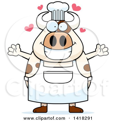 Cartoon Clipart of a Chef Cow Wanting a Hug - Royalty Free Vector Illustration by Cory Thoman