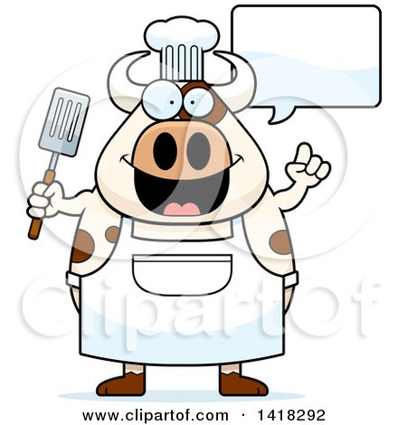 Cartoon Clipart of a Chef Cow Talking and Holding a Spatula - Royalty Free Vector Illustration by Cory Thoman
