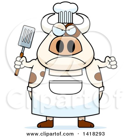 Cartoon Clipart of a Mad Chef Cow Holding a Spatula - Royalty Free Vector Illustration by Cory Thoman