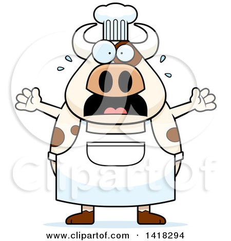 Cartoon Clipart of a Scared Chef Cow Screaming - Royalty Free Vector Illustration by Cory Thoman