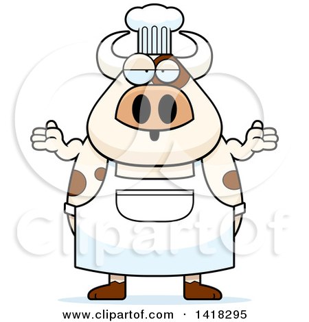 Cartoon Clipart of a Careless Chef Cow Shrugging - Royalty Free Vector Illustration by Cory Thoman