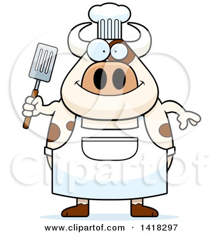 Cartoon Clipart of a Chef Cow Holding a Spatula - Royalty Free Vector Illustration by Cory Thoman