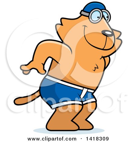 Cartoon Clipart of a Swimmer Ginger Cat Diving - Royalty Free Vector Illustration by Cory Thoman