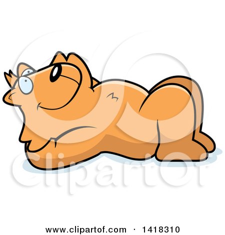 Cartoon Clipart of a Relaxed Ginger Cat Resting on His Back and Stargazing - Royalty Free Vector Illustration by Cory Thoman