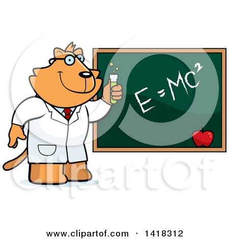 Cartoon Clipart of a Professor or Scientist Ginger Cat by a Chalkboard - Royalty Free Vector Illustration by Cory Thoman