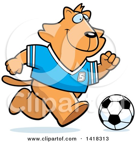 Cartoon Clipart of a Sporty Ginger Cat Playing Soccer - Royalty Free Vector Illustration by Cory Thoman