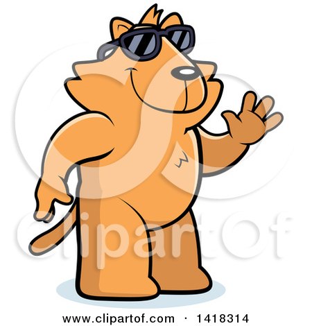 Cartoon Clipart of a Friendly Ginger Cat Wearing Sunglasses and Waving - Royalty Free Vector Illustration by Cory Thoman