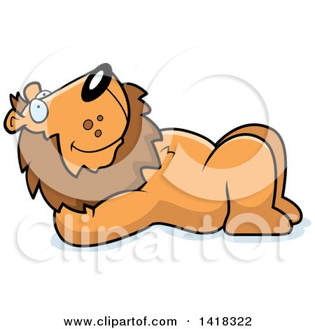 Cartoon Clipart of a Relaxed Lion Resting on His Back and Stargazing - Royalty Free Vector Illustration by Cory Thoman