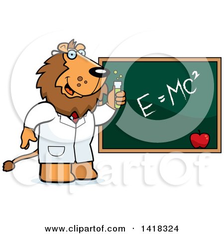 Cartoon Clipart of a Professor or Scientist Lion by a Chalkboard - Royalty Free Vector Illustration by Cory Thoman