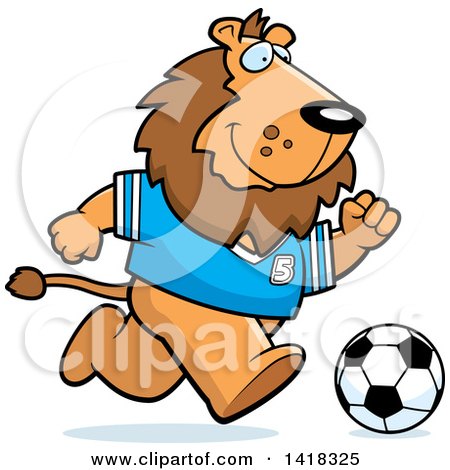 Cartoon Clipart of a Sporty Lion Playing Soccer - Royalty Free Vector Illustration by Cory Thoman