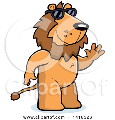 Cartoon Clipart of a Friendly Lion Wearing Sunglasses and Waving - Royalty Free Vector Illustration by Cory Thoman