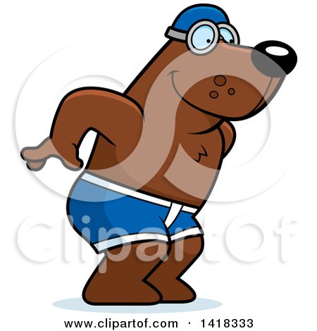 Cartoon Clipart of a Swimmer Bear Diving - Royalty Free Vector Illustration by Cory Thoman