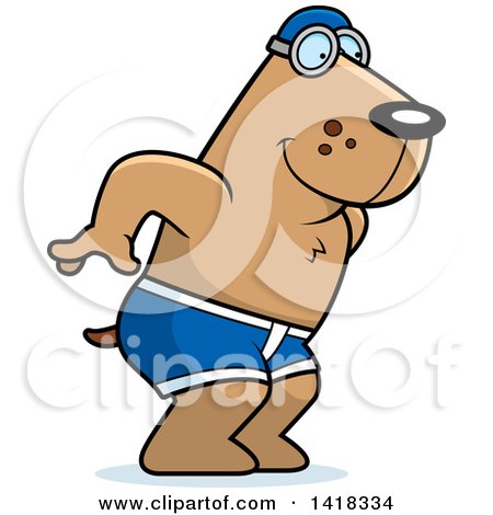 Cartoon Clipart of a Swimmer Dog Diving - Royalty Free Vector Illustration by Cory Thoman
