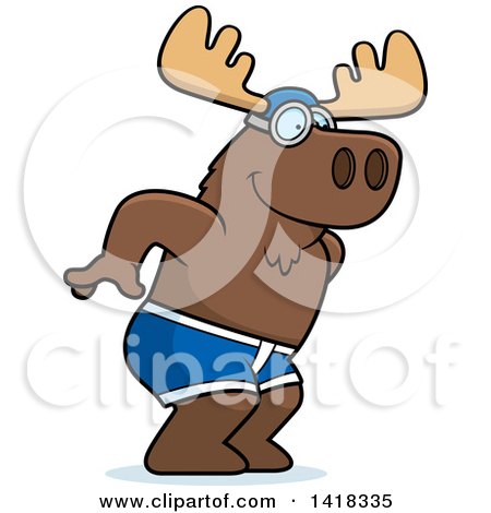 Cartoon Clipart of a Swimmer Moose Diving - Royalty Free Vector Illustration by Cory Thoman