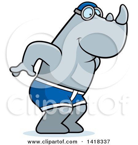 Cartoon Clipart of a Swimmer Rhino Diving - Royalty Free Vector Illustration by Cory Thoman