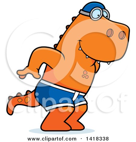 Cartoon Clipart of a Swimmer Tyrannosaurus Rex Diving - Royalty Free Vector Illustration by Cory Thoman