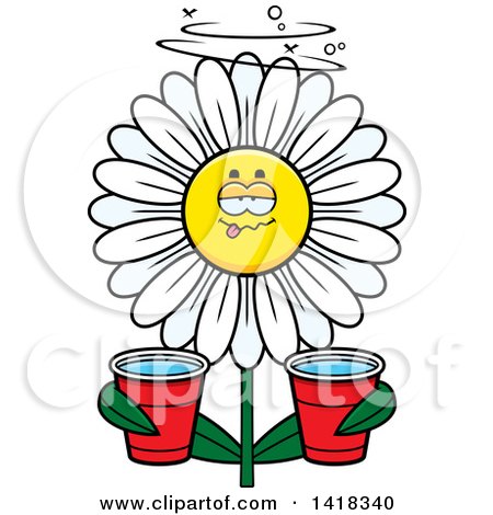 Cartoon Clipart of a Drunk Daisy Flower Holding Cups - Royalty Free Vector Illustration by Cory Thoman