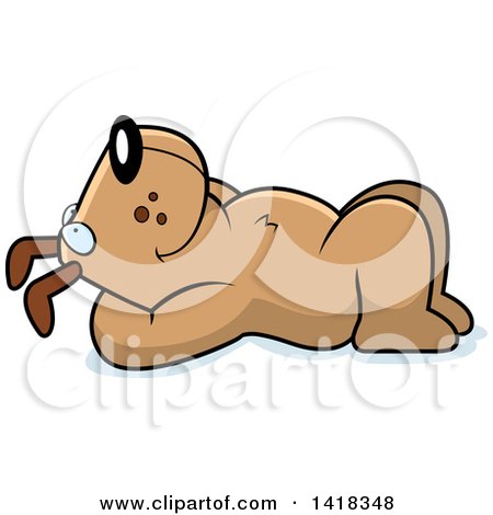 Cartoon Clipart of a Relaxed Dog Resting on His Back and Stargazing - Royalty Free Vector Illustration by Cory Thoman