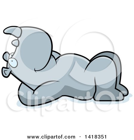 Cartoon Clipart of a Relaxed Rhino Resting on His Back and Stargazing - Royalty Free Vector Illustration by Cory Thoman