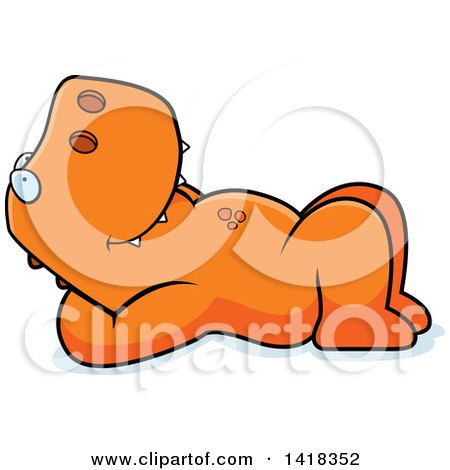 Cartoon Clipart of a Relaxed Tyrannosaurus Rex Resting on His Back and Stargazing - Royalty Free Vector Illustration by Cory Thoman