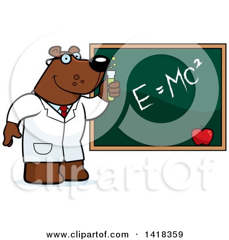 Cartoon Clipart of a Professor or Scientist Bear by a Chalkboard - Royalty Free Vector Illustration by Cory Thoman