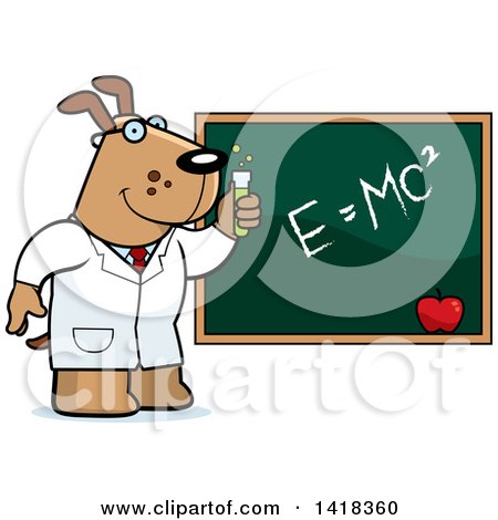 Cartoon Clipart of a Professor or Scientist Dog by a Chalkboard - Royalty Free Vector Illustration by Cory Thoman