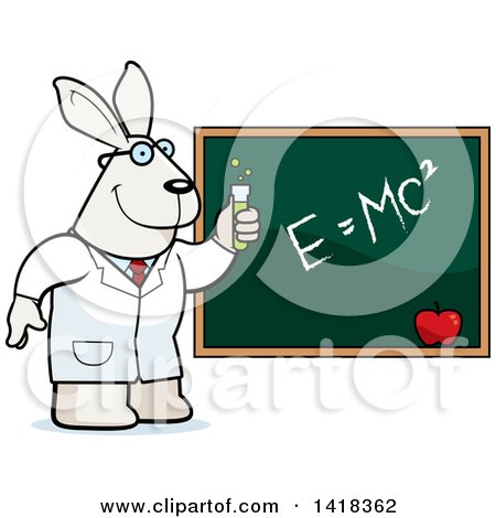 Cartoon Clipart of a Professor or Scientist Rabbit by a Chalkboard - Royalty Free Vector Illustration by Cory Thoman