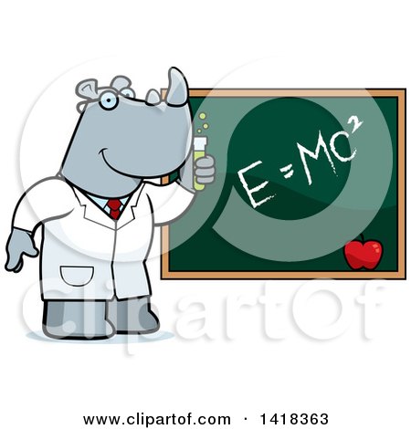 Cartoon Clipart of a Professor or Scientist Rhino by a Chalkboard - Royalty Free Vector Illustration by Cory Thoman