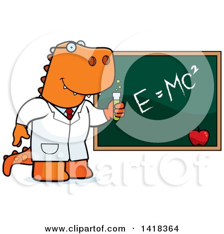Cartoon Clipart of a Professor or Scientist Tyrannosaurus Rex by a Chalkboard - Royalty Free Vector Illustration by Cory Thoman