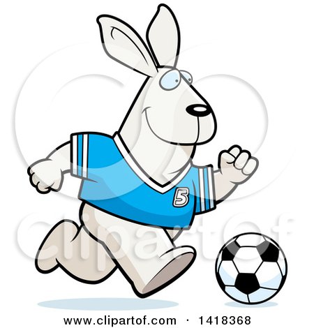 Cartoon Clipart of a Sporty Rabbit Playing Soccer - Royalty Free Vector Illustration by Cory Thoman