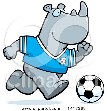 Cartoon Clipart of a Sporty Rhino Playing Soccer - Royalty Free Vector Illustration by Cory Thoman