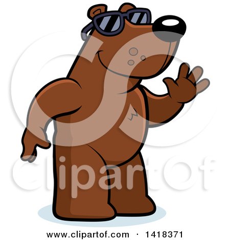 Cartoon Clipart of a Friendly Bear Wearing Sunglasses and Waving - Royalty Free Vector Illustration by Cory Thoman