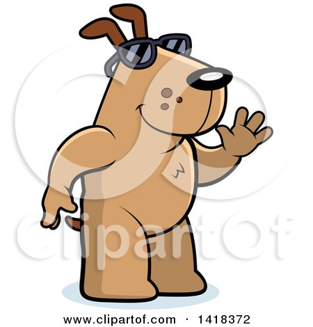 Cartoon Clipart of a Friendly Dog Wearing Sunglasses and Waving - Royalty Free Vector Illustration by Cory Thoman